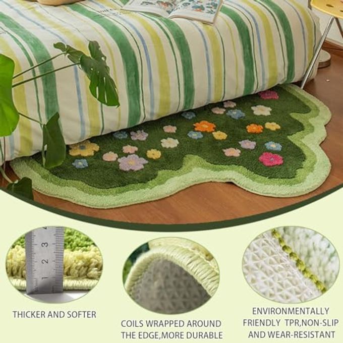 Funvalley Surperfect Cute Garden Flower Moss Rug for Bedroom, Lovely Green Moss Carpet Living Room, Irregular Flower Pattern Non Slip Water Absorbent Modern Aesthetic Soft Microfiber Decorative Carpet(19.68x31.5 Inches) - Image 3