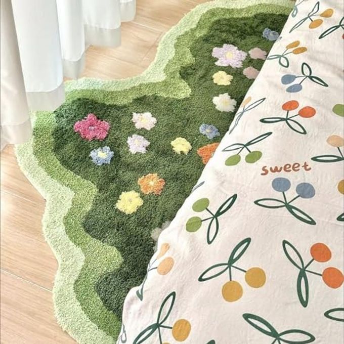 Funvalley Surperfect Cute Garden Flower Moss Rug for Bedroom, Lovely Green Moss Carpet Living Room, Irregular Flower Pattern Non Slip Water Absorbent Modern Aesthetic Soft Microfiber Decorative Carpet(19.68x31.5 Inches) - Image 4