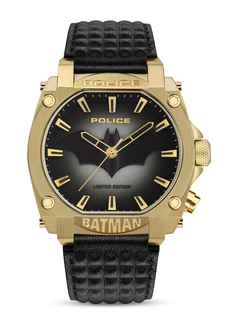 بوليس Police Forever Batman Black Genuine Leather Strap With Gold Plated Case Gents Watch 45X51.5mm - PEWGD0022602