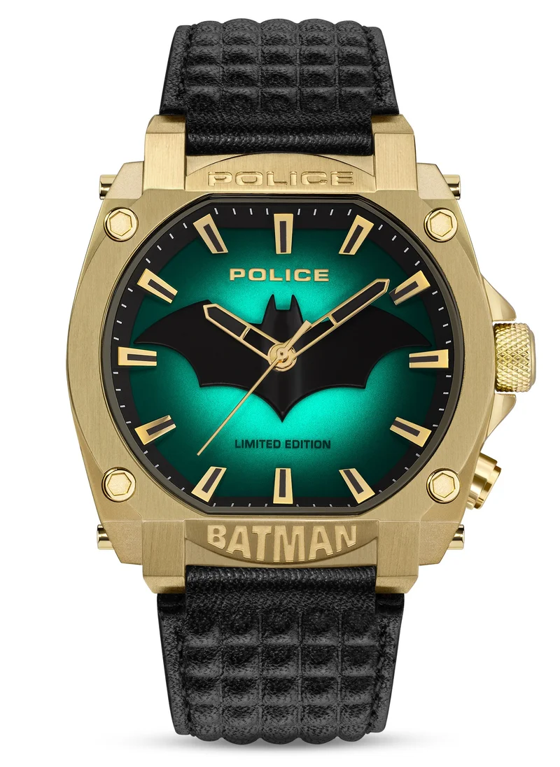 POLICE Police Forever Batman Black Genuine Leather Strap With Gold Plated Case Gents Watch 45X51.5mm - PEWGD0022602