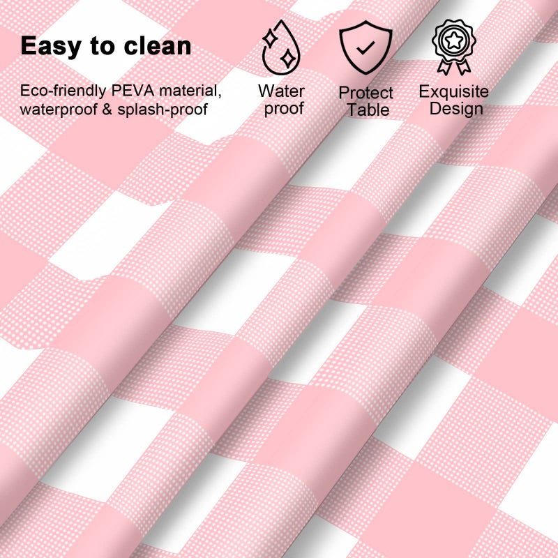 Mulbozy Pink Gingham Tablecloth 54 ? 108 Inches Pink and White Checkered Table Cloth Disposable Plastic Waterproof Tablecover for Outdoor Picnic  Holiday Dinner  Birthday Party - Image 3