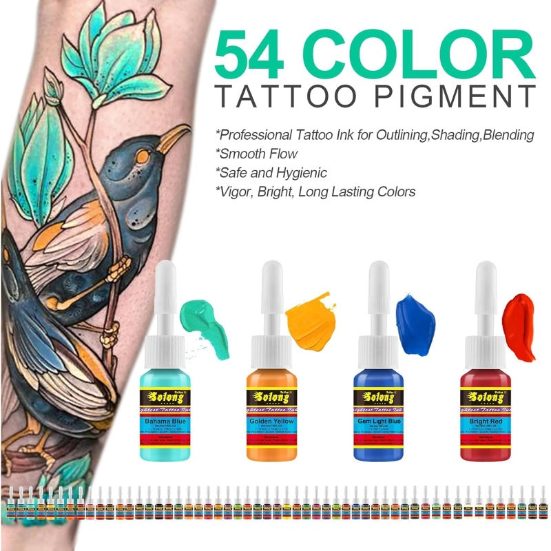 solong tattoo مجموعة حبر الوشم سولونغ 54 لون كامل مجموعة صبغة 1/6 أونصة (5 مل) لوازم الوشم لمجموعة الوشم TI1001-5-54 - Image 4