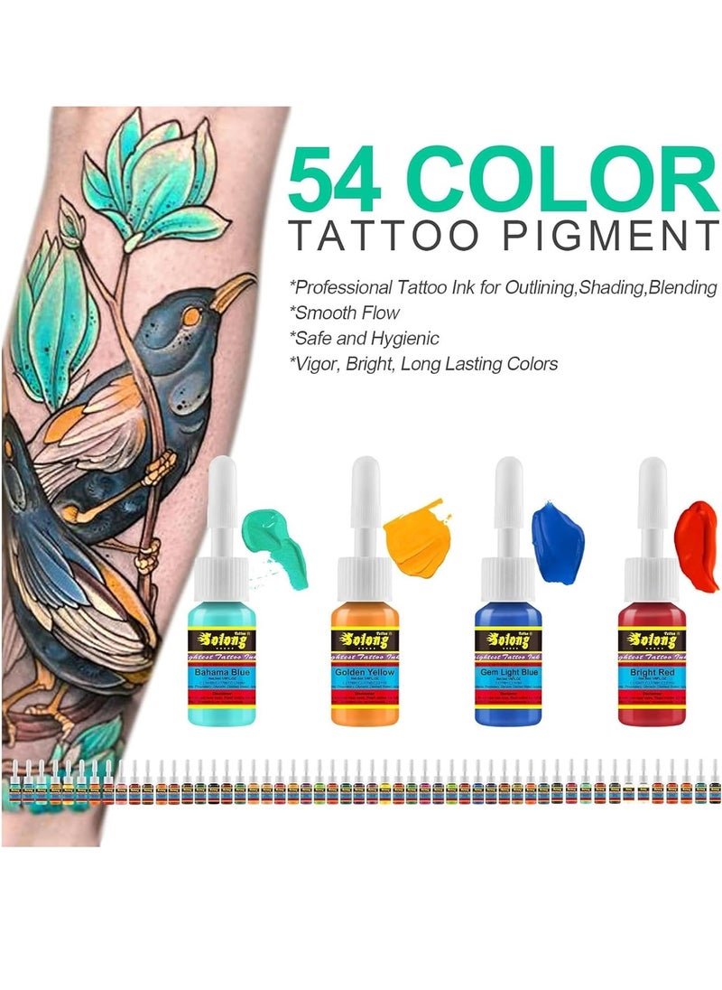 solong tattoo - Solong Tattoo Ink Set 54 Complete Colors Pigment Kit 1/6oz (5ml) Tattoo Supply for Tattoo Kit TI1001-5-54 - Image 1