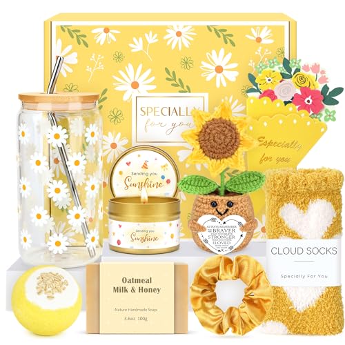CHESACE Gift Baskets for Women Unique Birthday Gifts for Women self care cheer up gifts set pick me up gift box for Woman teen girls best friend Sister Ladies Friendship Her - Inspirational Yellow Present - Image 1
