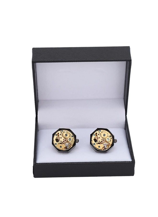 ZJchao - Mens Cufflinks 2Pcs Cuff Links Watch Movement Design Silver Black Fadeless Brass Polished Surface Cuff Links For Men Mens Shirt Vintage Gears Watch Cuff Links Business Wedding Gifts With Gift Box - Image 1