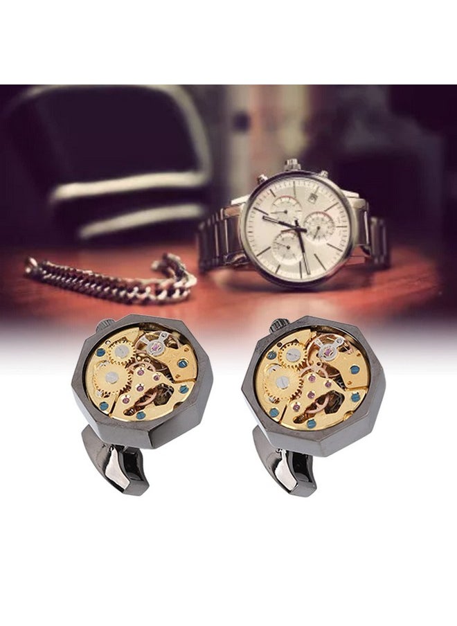 ZJchao - Mens Cufflinks 2Pcs Cuff Links Watch Movement Design Silver Black Fadeless Brass Polished Surface Cuff Links For Men Mens Shirt Vintage Gears Watch Cuff Links Business Wedding Gifts With Gift Box - Image 1