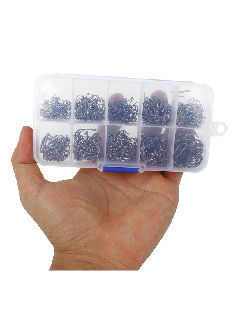 SYOSI 500pcs Fishing Hooks Carbon Steel Barbed Fishing Hooks Eyed Sea Fish Hooks Carp Fishing Tackle Carp Circle Hooks for Saltwater Freshwater Fishing Accessories, No.3-No.12, 10 Sizes with Compartment Box  - Image 5