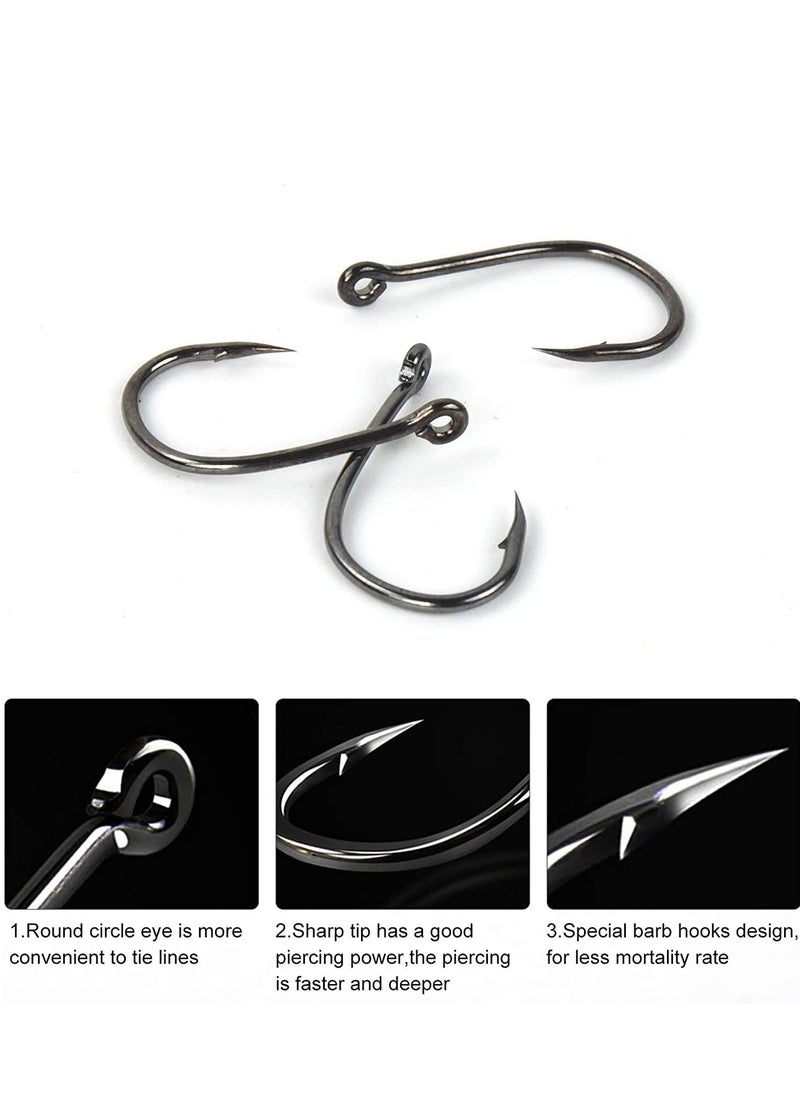 SYOSI 500pcs Fishing Hooks Carbon Steel Barbed Fishing Hooks Eyed Sea Fish Hooks Carp Fishing Tackle Carp Circle Hooks for Saltwater Freshwater Fishing Accessories, No.3-No.12, 10 Sizes with Compartment Box  - Image 3