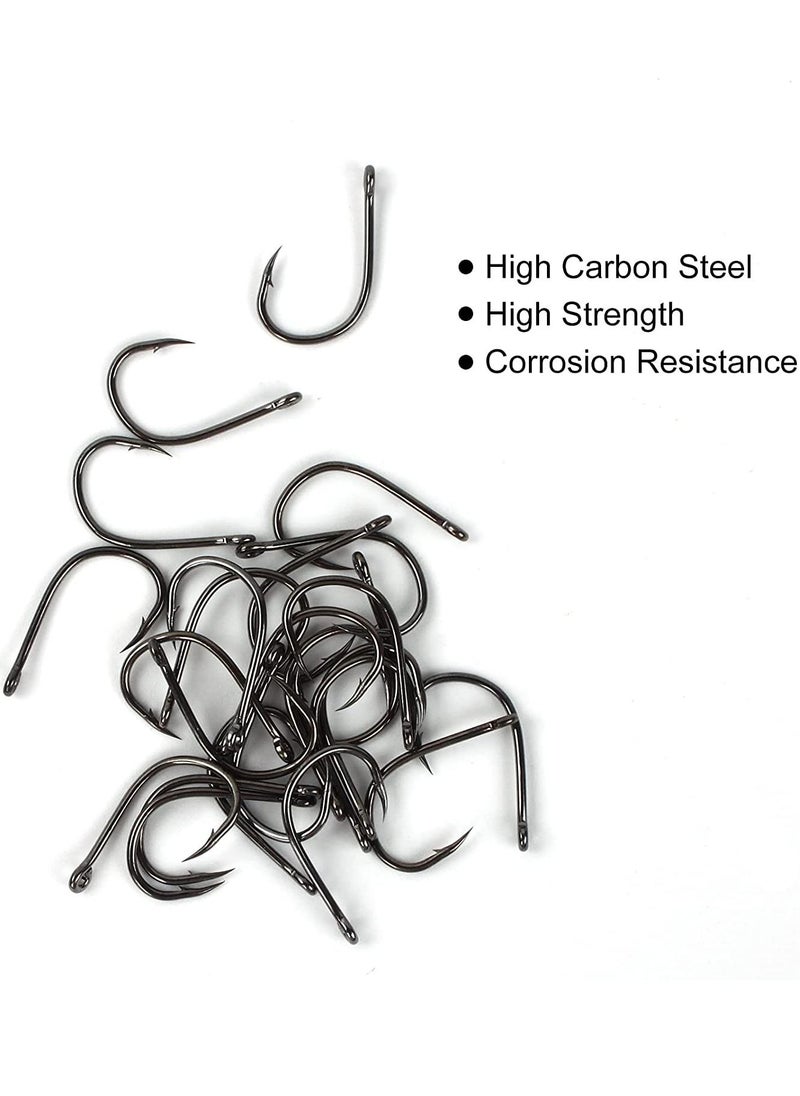 SYOSI 500pcs Fishing Hooks Carbon Steel Barbed Fishing Hooks Eyed Sea Fish Hooks Carp Fishing Tackle Carp Circle Hooks for Saltwater Freshwater Fishing Accessories, No.3-No.12, 10 Sizes with Compartment Box  - Image 4