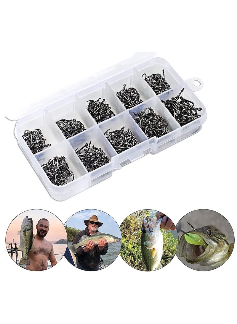 SYOSI 500pcs Fishing Hooks Carbon Steel Barbed Fishing Hooks Eyed Sea Fish Hooks Carp Fishing Tackle Carp Circle Hooks for Saltwater Freshwater Fishing Accessories, No.3-No.12, 10 Sizes with Compartment Box  - Image 2