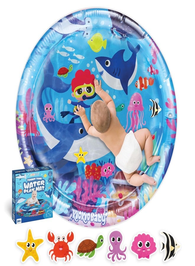 CRAZYABBS Baby Kids Circle Water Play Mat Toys Inflatable Tummy Time Leakproof Water Play Mat, Fun Activity Play Center Indoor and Outdoor Water Play Mat for Baby - Image 1