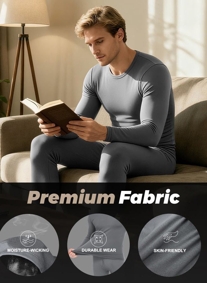 WEERTI Thermal Underwear for Men, Long Johns Base Layer Fleece Lined Top Bottom (Grey L) - Image 5