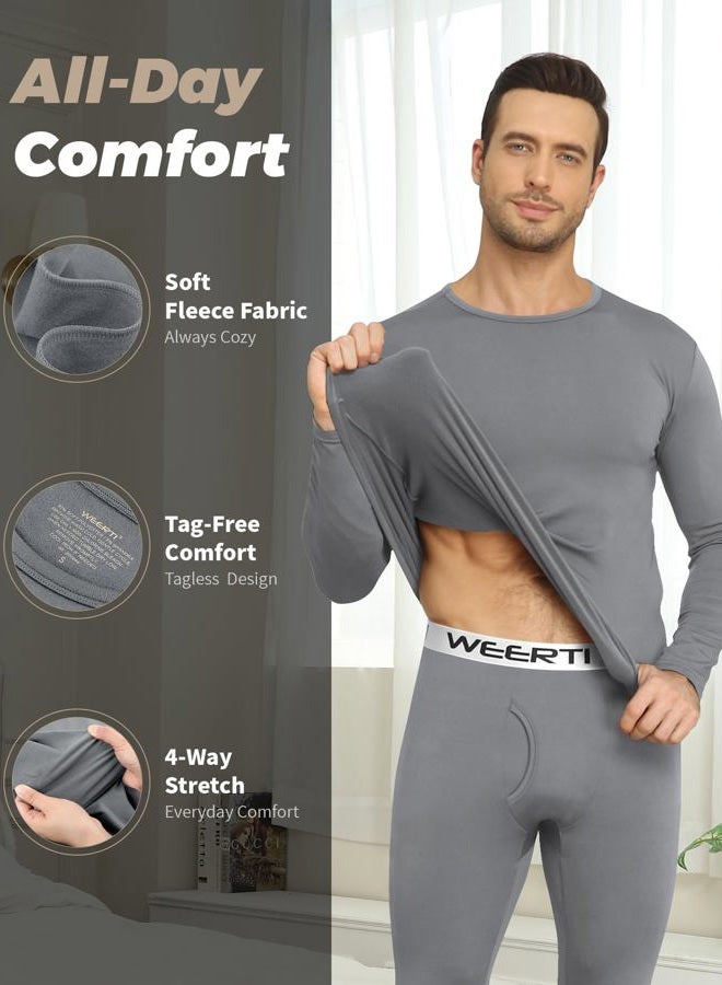 WEERTI Thermal Underwear for Men, Long Johns Base Layer Fleece Lined Top Bottom (Grey L) - Image 2
