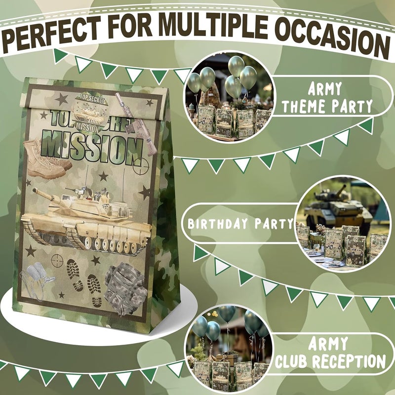 Outego Army Party Favor Bags – 24 Pcs Camouflage Gift Bags with 4 Designs, Military Party Supplies for Kids Birthday Decorations and Tough Mission Theme Goodie Bags - Image 4