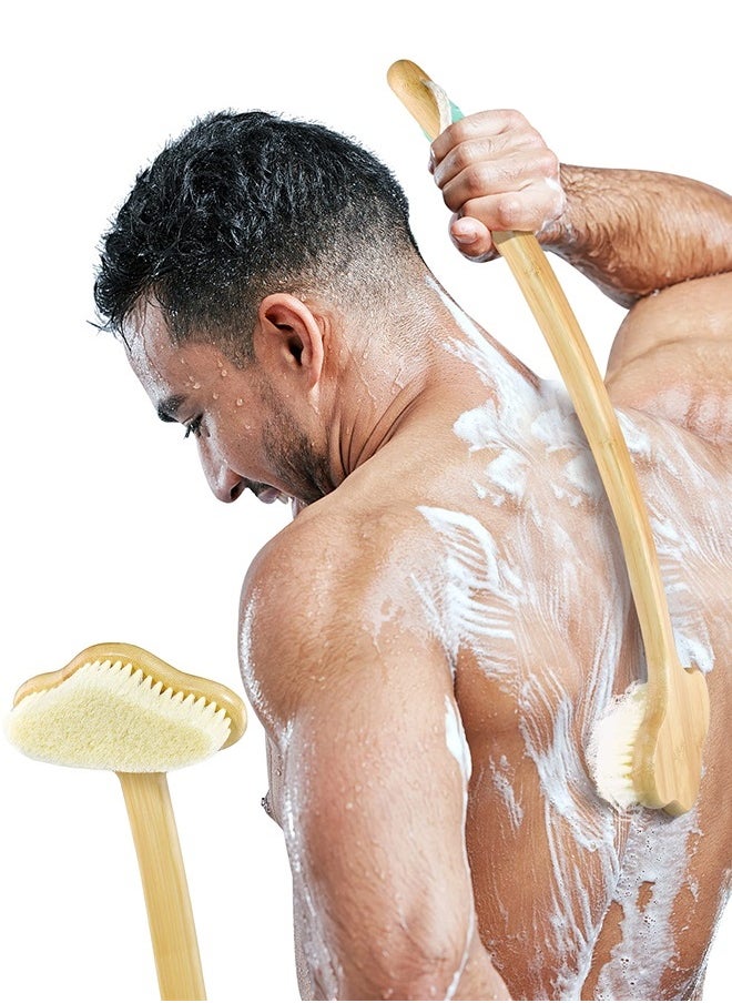 NURENDER - Shower Brush,NURENDER Longer Handle(16.5inch) Bath Shower Brush,Back Scrubber for Shower,Natural Bamboo Shower Brush for Elder,Pregnant,Over-Weight. - Image 1