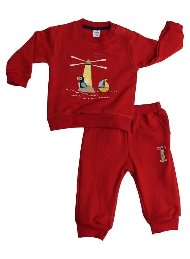 Dollar Junior Tiny Crews Baby Boys Casual T-Shirt Pant Set (KKRN10007_3-6M) Red - Image 1