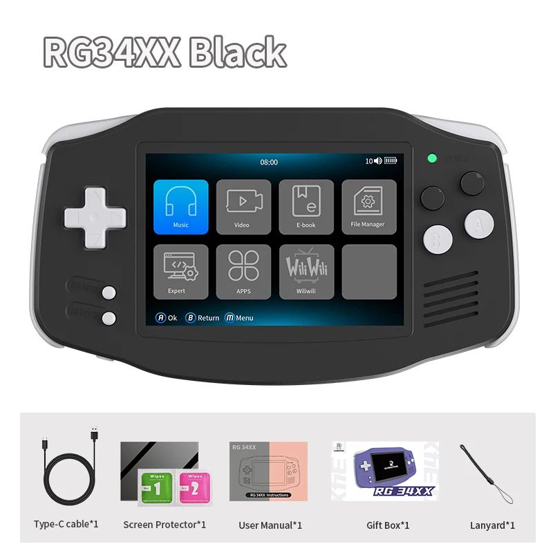 Anbernic Rg34xx Retro Handheld Game Console 3.4-inch IPS Screen 64-bit Linux Player WiFi Bluetooth HD TV Out 128g, Black - Image 1