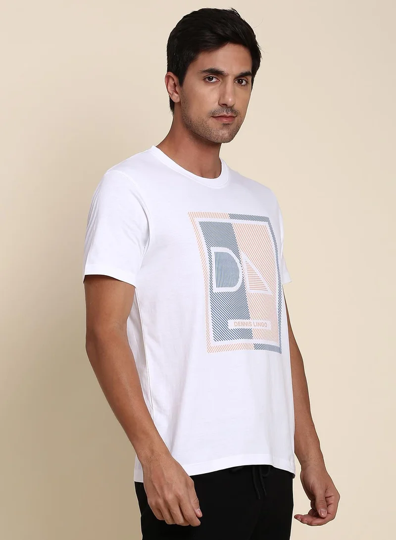 Dennis Lingo Men's White Regular Fit Cotton T-shirt