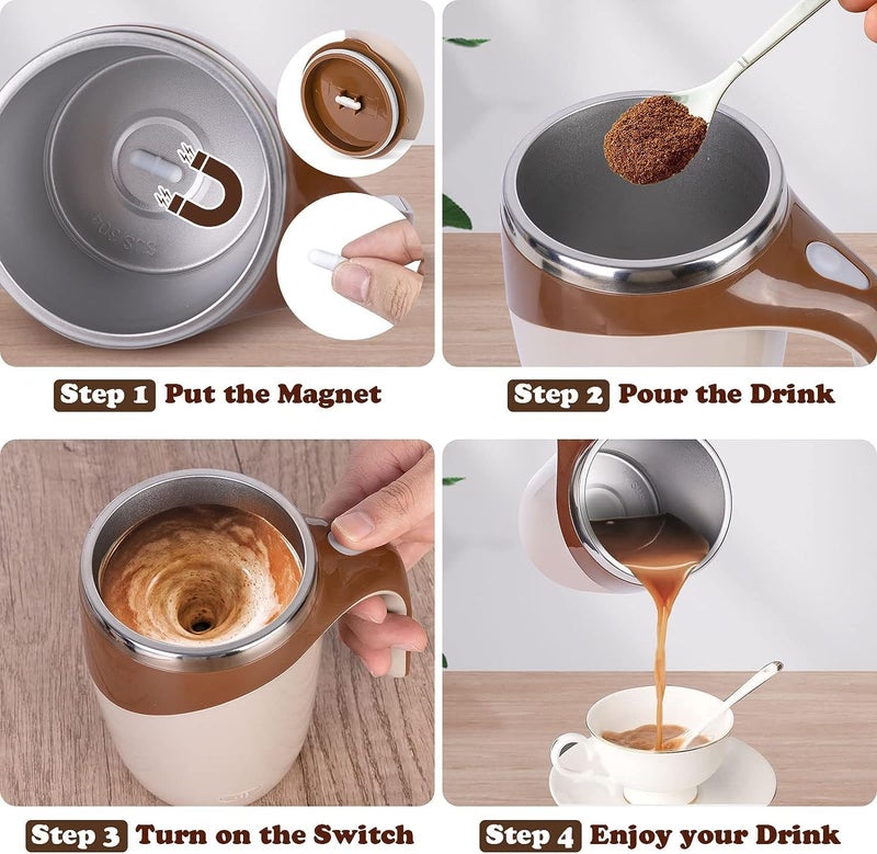 Maharsh Automatic Magnetic Stirring Coffee Mug, Rotating Home Office Travel Mixing Cup Suitable for Coffee, Milk, Cocoa and Other Beverages (Battery Brown), 380 Ml - Image 3
