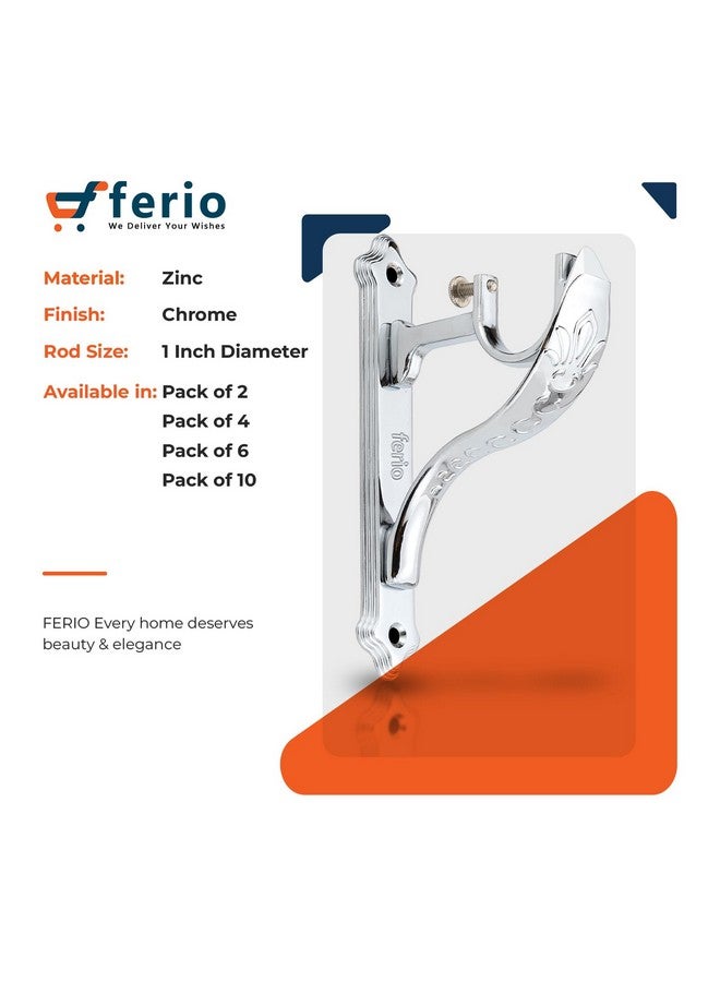 Ferio Curtain Rod Holder for Window Accessories Heavy Duty Curtain Holder Chrome Finish Jaguar Curtain Brackets for 1 Inch Curtain Pipe (Pack of 10, Zinc) - Image 3
