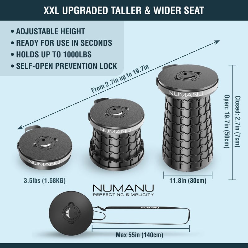 NUMANU 2PACK 2026 Upgraded XXL Collapsible Stool 19.7", 1000lbs Max Weight, Wider & Taller Pop Up Seat, Heavy Duty Portable Retractable Folding Chair or Travel Foot Rest, Gift for Camping & Outdoors - Image 2