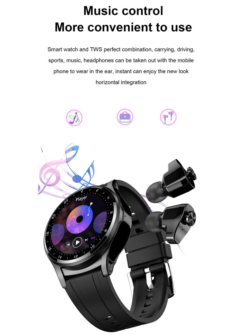 AROAQ - GT66 Smart Watch with TWS Earphones NFC Music Control 1.39 HD Screen Bluetooth Call Healthy Monitoring 100+ Sports Modes - Image 1