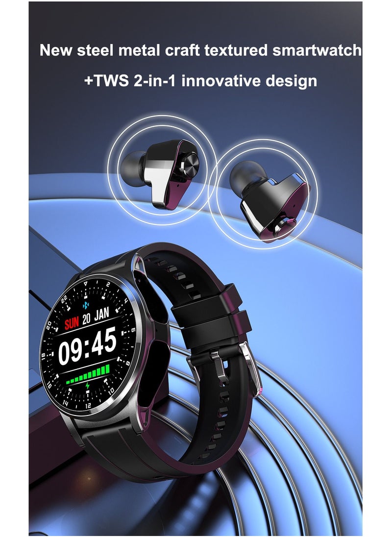 AROAQ - GT66 Smart Watch with TWS Earphones NFC Music Control 1.39 HD Screen Bluetooth Call Healthy Monitoring 100+ Sports Modes - Image 1