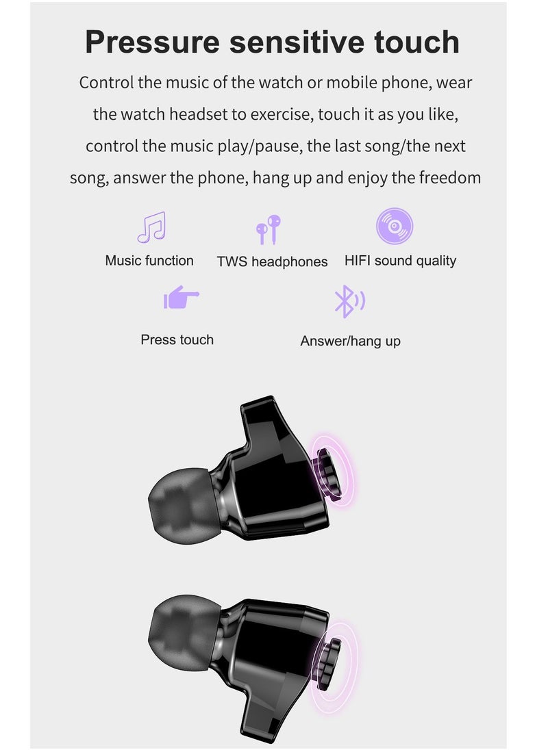 AROAQ - GT66 Smart Watch with TWS Earphones NFC Music Control 1.39 HD Screen Bluetooth Call Healthy Monitoring 100+ Sports Modes - Image 1