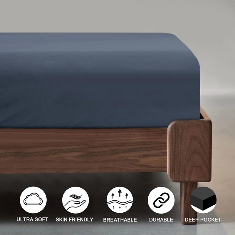 PHF Truly Velvet Fitted Sheet King Size (200cm x 200cm), Luxury Super Soft Cozy Comfy Bed Sheets with 40cm' Deep Pocket, Suitable for Fall Winter and Spring, No Pillowcases, Blue Greyish color - Image 3