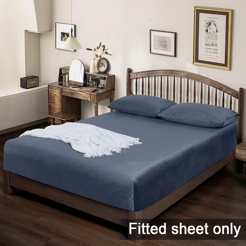 PHF Truly Velvet Fitted Sheet King Size (200cm x 200cm), Luxury Super Soft Cozy Comfy Bed Sheets with 40cm' Deep Pocket, Suitable for Fall Winter and Spring, No Pillowcases, Blue Greyish color - Image 2