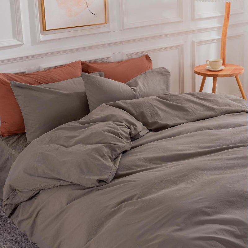 طقم غطاء لحاف NEXHOME PRO بحجم كوين مظهر الكتان ملمس عضوي طبيعي 100 قطن مغسول