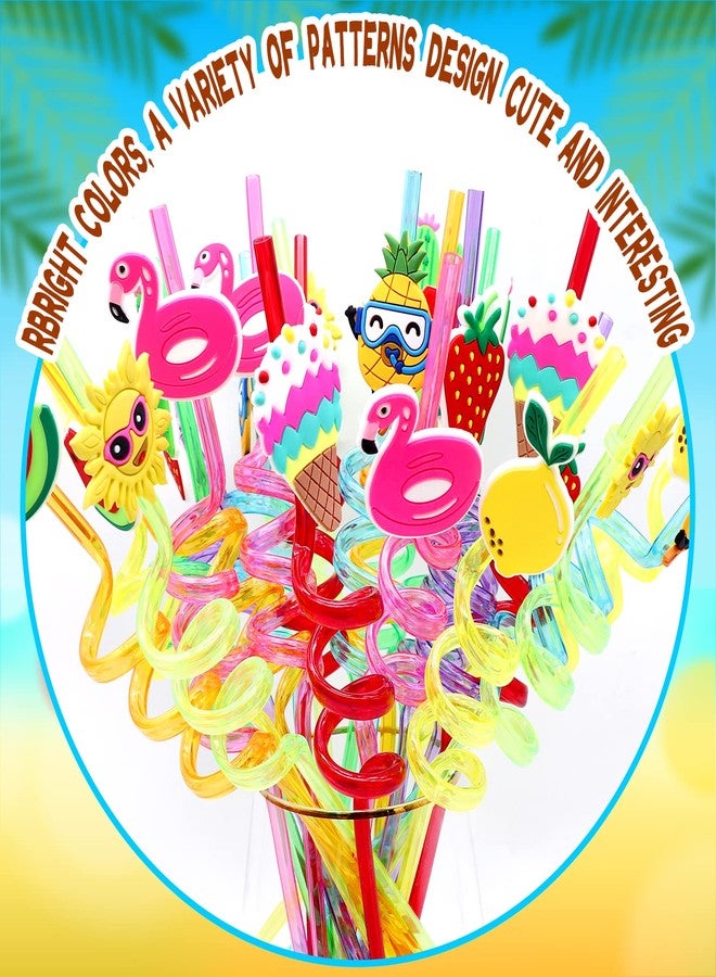 Omlisca Summer Reusable Drinking Straws 24 Packs Pool Party Decorations Beach Fruit Party Favors Hawaiian Tropical Straws Goodie Bag Gifts for Birthday Party Supplies with 2 Cleaning Brushes - Image 5