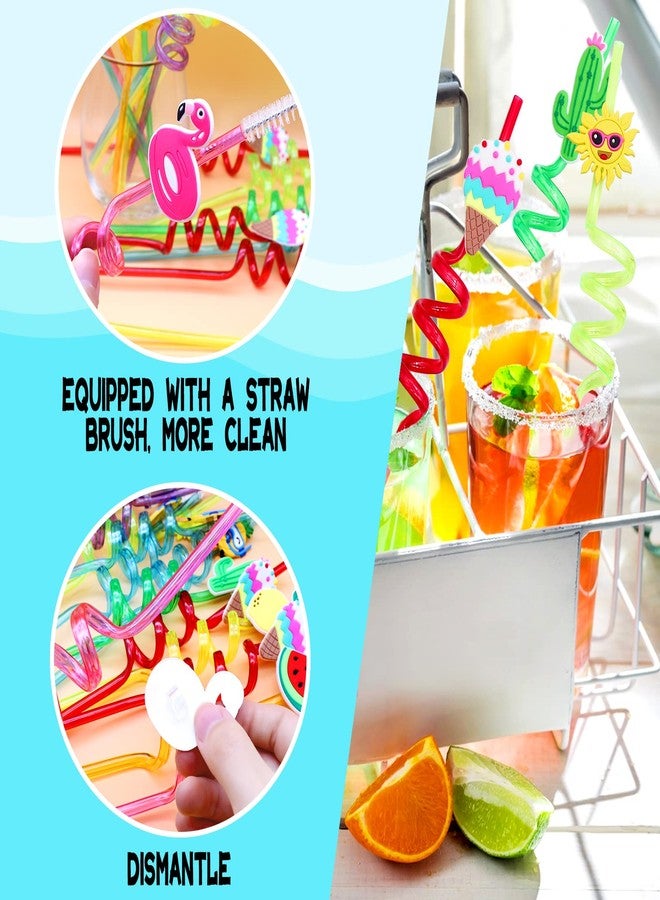 Omlisca Summer Reusable Drinking Straws 24 Packs Pool Party Decorations Beach Fruit Party Favors Hawaiian Tropical Straws Goodie Bag Gifts for Birthday Party Supplies with 2 Cleaning Brushes - Image 4