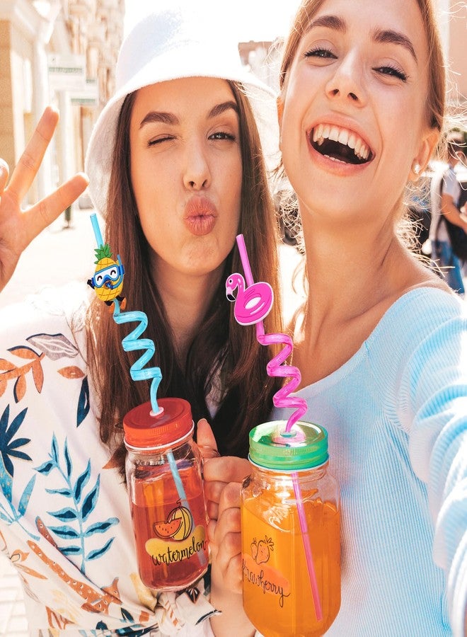 Omlisca Summer Reusable Drinking Straws 24 Packs Pool Party Decorations Beach Fruit Party Favors Hawaiian Tropical Straws Goodie Bag Gifts for Birthday Party Supplies with 2 Cleaning Brushes - Image 3