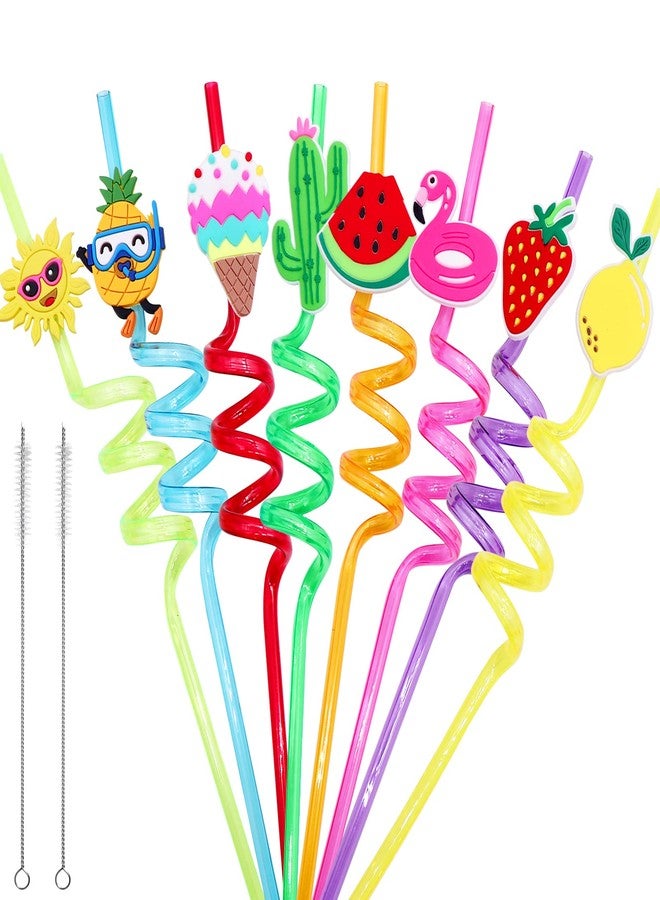 Omlisca Summer Reusable Drinking Straws 24 Packs Pool Party Decorations Beach Fruit Party Favors Hawaiian Tropical Straws Goodie Bag Gifts for Birthday Party Supplies with 2 Cleaning Brushes - Image 1