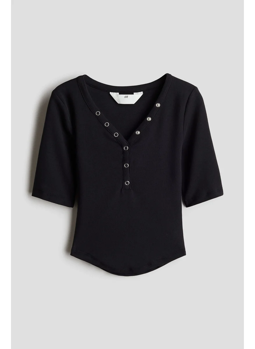 اتش اند ام Decorative-Placket Ribbed Top