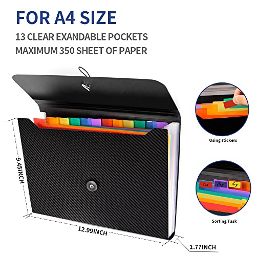 Nicecho Expanding File Folder, 13 Pockets Accordion File Holder Organizer, A4 Letter Size Paper Document Receipt Organizer Accordian Filing Folder for Classroom, Home, Office and Travel - Image 3