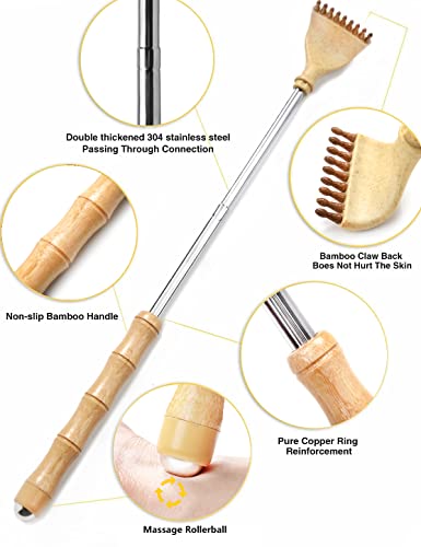 YEHORIN Back Scratcher Telescoping, Portable Extendable Bamboo Backscratcher for Men for Women with Beautiful Gift Packaging, Body Scratcher for Adults（Roll Ball） - Image 3