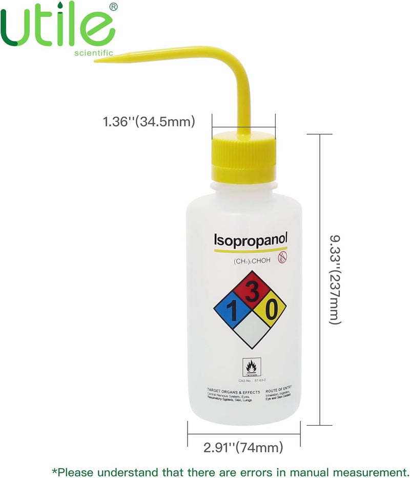UTILE Isopropanol Self-Venting Safety Wash Bottles, 4pcs of Vol.500ml, Narrow Mouth Squeeze Bottle, LDPE Material with PP Material Closure, 5511.0471.4 - Image 4