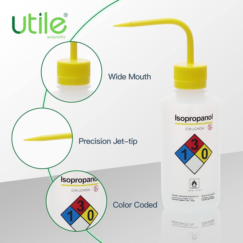 UTILE Isopropanol Self-Venting Safety Wash Bottles, 4pcs of Vol.500ml, Narrow Mouth Squeeze Bottle, LDPE Material with PP Material Closure, 5511.0471.4 - Image 3