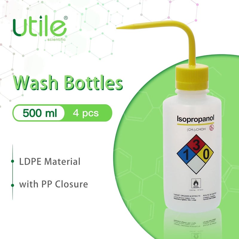 UTILE Isopropanol Self-Venting Safety Wash Bottles, 4pcs of Vol.500ml, Narrow Mouth Squeeze Bottle, LDPE Material with PP Material Closure, 5511.0471.4 - Image 2