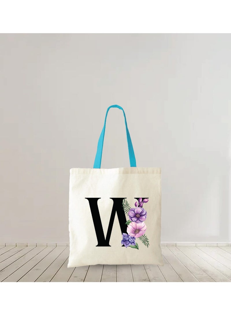 PRINTSHOP4ME Initial Letters Canvas Cotton Tote Bag With Blue Handle-Ideal Gifts For Bridesmaids-Party Bag-Reusable  Bags  - Image 4