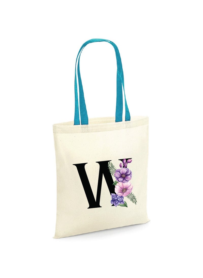 PRINTSHOP4ME Initial Letters Canvas Cotton Tote Bag With Blue Handle-Ideal Gifts For Bridesmaids-Party Bag-Reusable  Bags  - Image 1