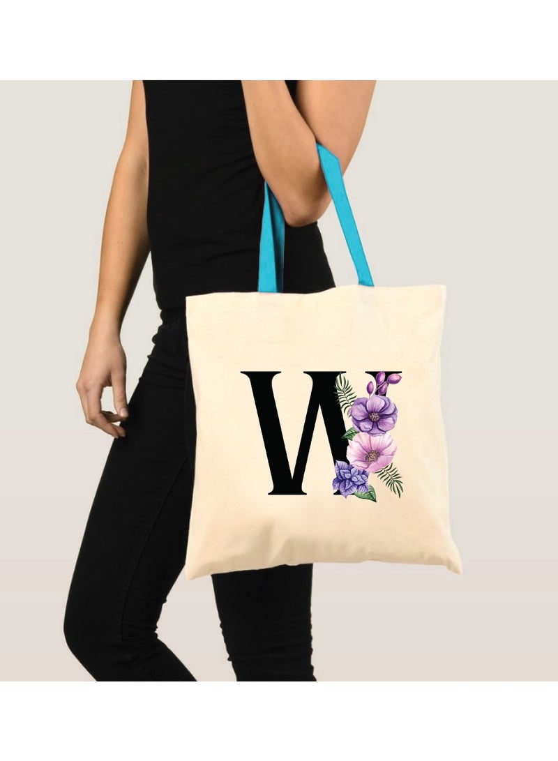 PRINTSHOP4ME Initial Letters Canvas Cotton Tote Bag With Blue Handle-Ideal Gifts For Bridesmaids-Party Bag-Reusable  Bags  - Image 3