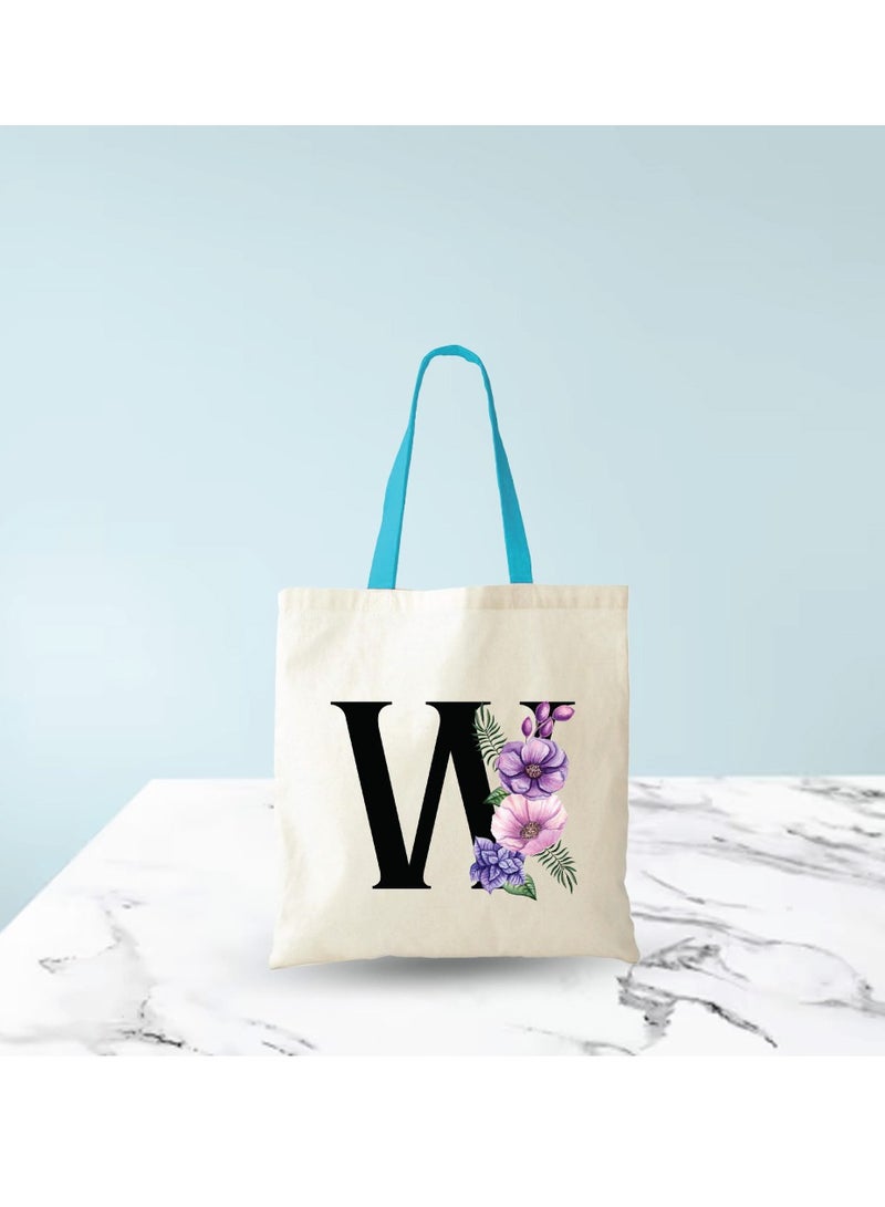 PRINTSHOP4ME Initial Letters Canvas Cotton Tote Bag With Blue Handle-Ideal Gifts For Bridesmaids-Party Bag-Reusable  Bags  - Image 5