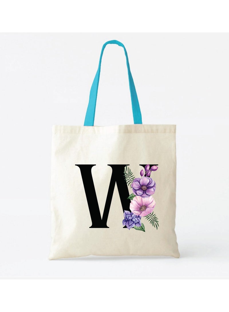 PRINTSHOP4ME Initial Letters Canvas Cotton Tote Bag With Blue Handle-Ideal Gifts For Bridesmaids-Party Bag-Reusable  Bags  - Image 2