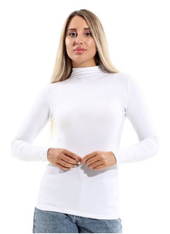Plain High Neck Full Sleeves Undershirt - White