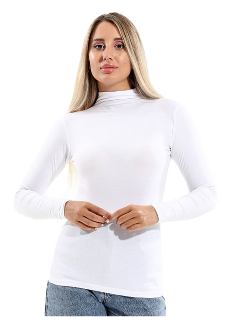 Mesery - Plain High Neck Full Sleeves Undershirt - White - Image 1