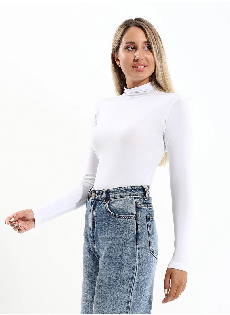 Mesery - Plain High Neck Full Sleeves Undershirt - White - Image 1