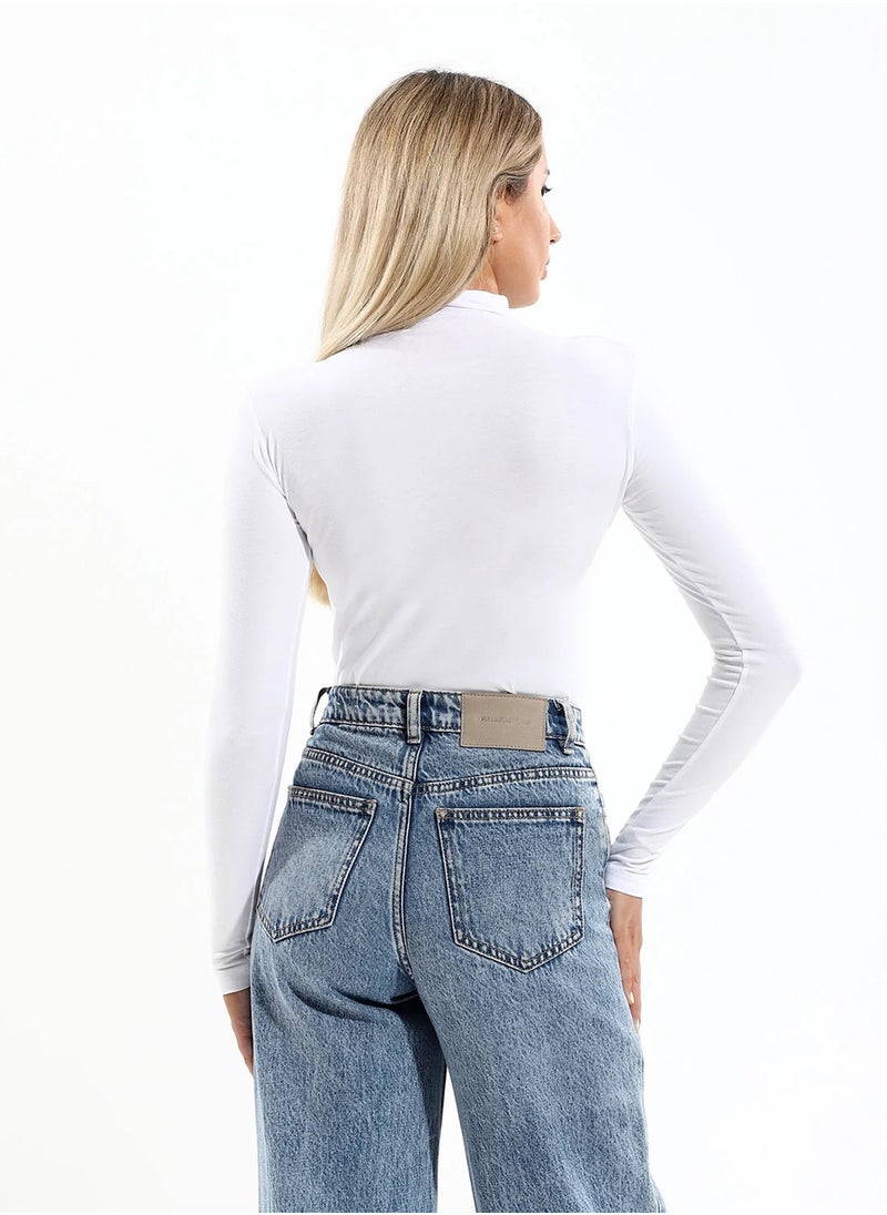 Mesery - Plain High Neck Full Sleeves Undershirt - White - Image 1